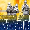 Firefighters is  training how to deal with solar panels
